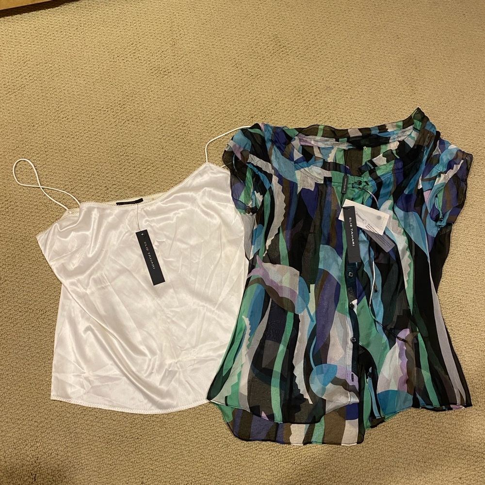 Elie Tahari White Camisole and Multicolor Blouse Set